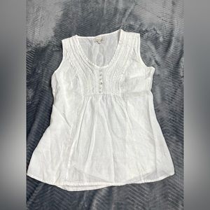 Women's Sleeveless White Linen Peasant Top